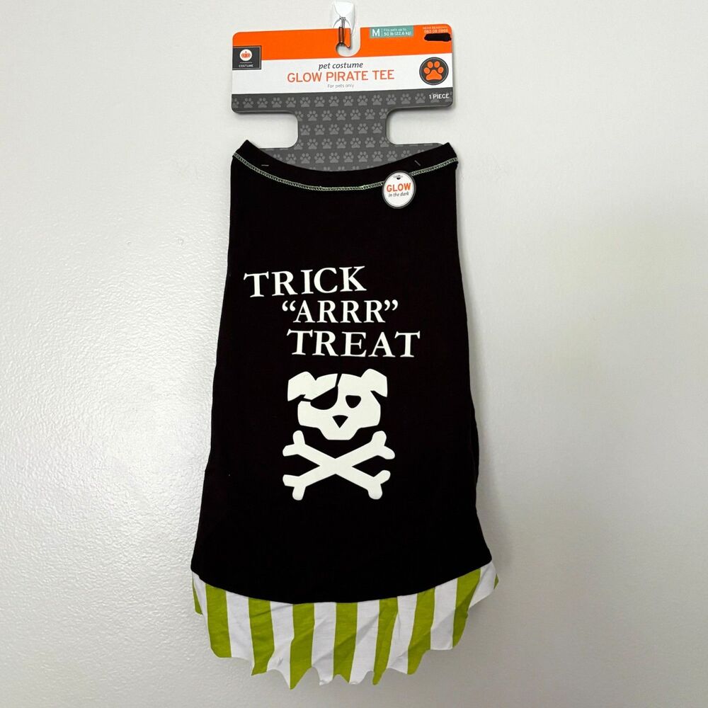 Halloween Pet Costume Medium Glow in Dark Pirate Tee Trick Arrr Treat Dog Shirt